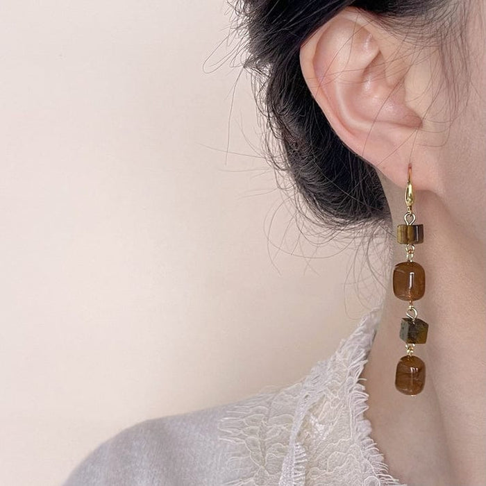 New Designer Model Tigereye Long Handmade Tassel Earrings
